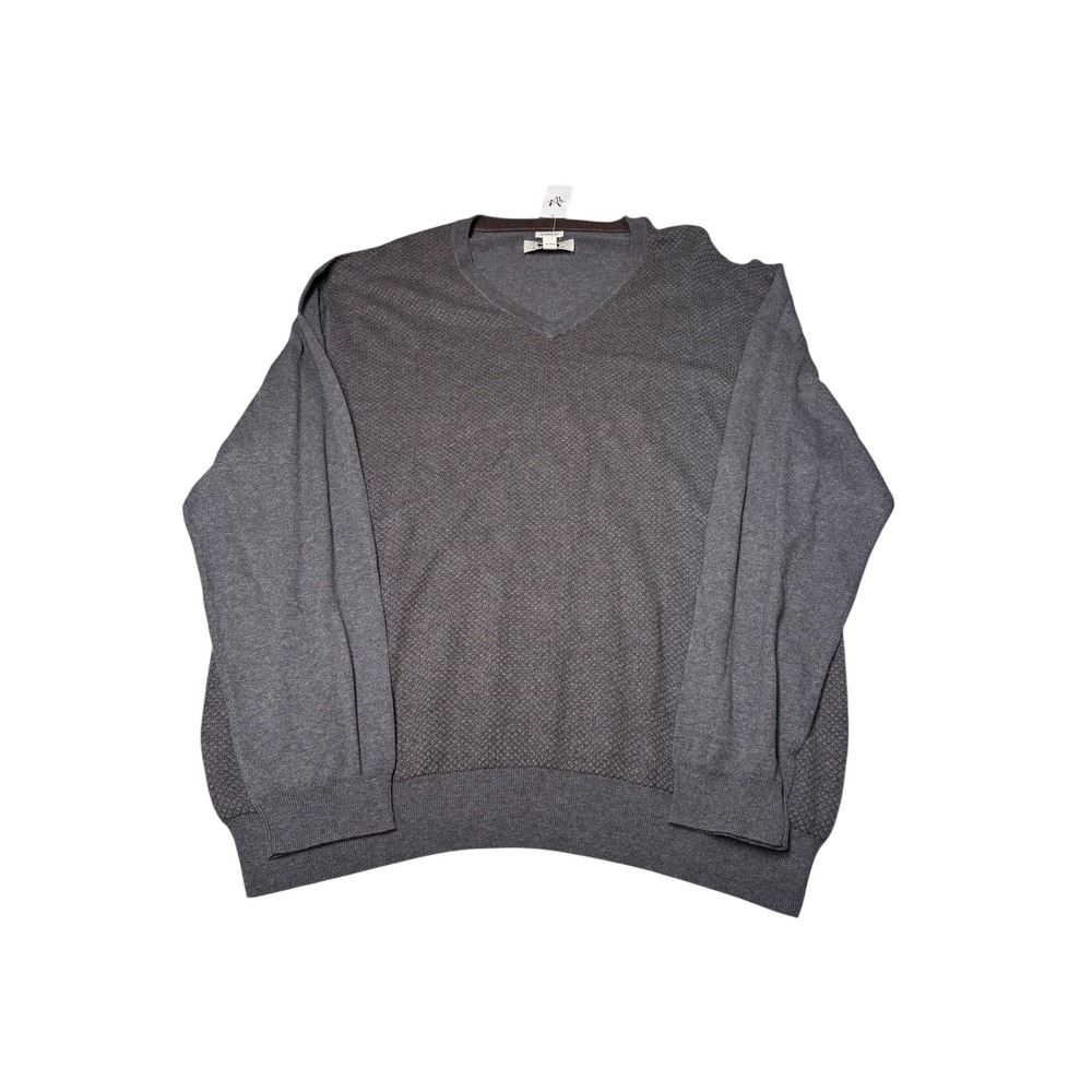 NWT Joseph Abboud Heritage Mens 2XL Gray Cotton Cashmere V-Neck Sweater $109
